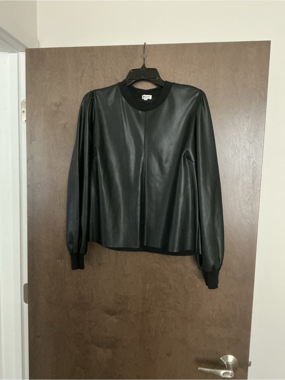 Evereve Black Faux Leather Long-Sleeve Top